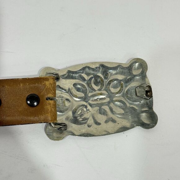 Vintage Firenze Leather Belt 36 Removable Nickel Silver Cow Buckle Argentina - Picture 14 of 16